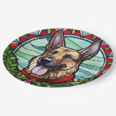 Duitse herder Glas in lood Kerstmis Papieren Bordje (Gekanteld)