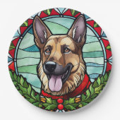 Duitse herder Glas in lood Kerstmis Papieren Bordje (Voorkant)