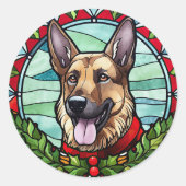 Duitse herder Glas in lood Kerstmis Ronde Sticker (Voorkant)