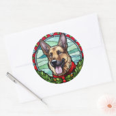 Duitse herder Glas in lood Kerstmis Ronde Sticker (Envelop)