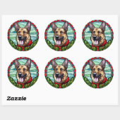 Duitse herder Glas in lood Kerstmis Ronde Sticker (Vel)