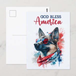 Duitse Herder, God Bless America Ansichtkaart Briefkaart