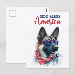 Duitse Herder, God Bless America Ansichtkaart Briefkaart