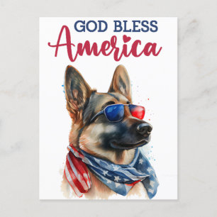 Duitse Herder, God Bless America Ansichtkaart Briefkaart