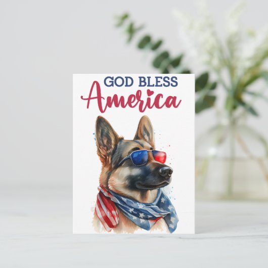 Duitse herder, God zegene Amerika Briefkaart (Staand voorkant)