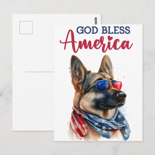 Duitse herder, God zegene Amerika Briefkaart (Voorkant / Achterkant)