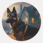 Duitse Herder Halloween Griezelen Ronde Sticker (Voorkant)