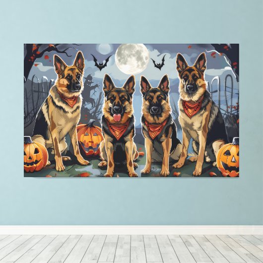 Duitse herder Halloween Spooky Canvas Afdruk (Insitu (Houten vloer))