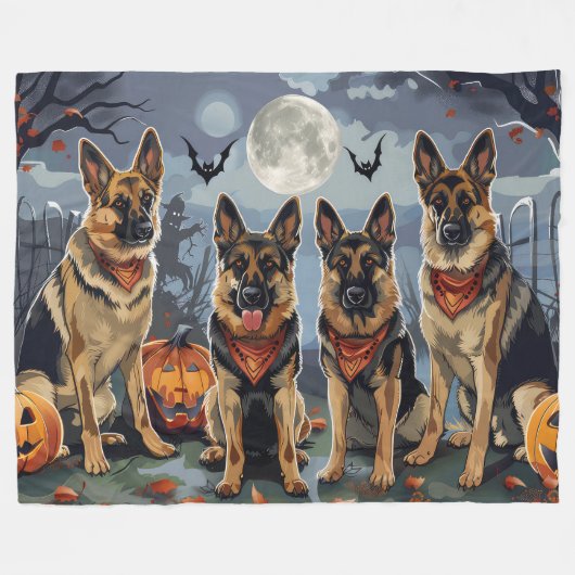 Duitse herder Halloween Spooky Fleece Deken (Voorkant (Horizontaal))