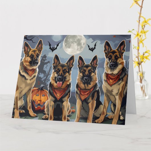 Duitse herder Halloween Spooky Kaart (Gele Bloem)