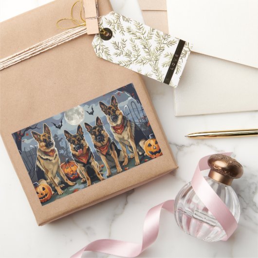 Duitse herder Halloween Spooky Rechthoekige Sticker (Geschenken)