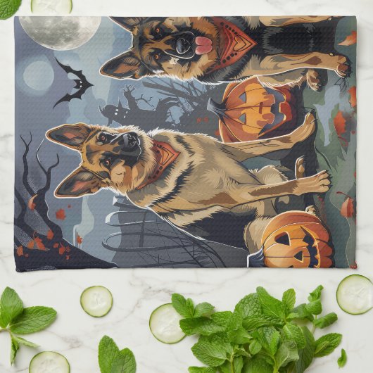 Duitse herder Halloween Spooky Theedoek (Gevouwen)