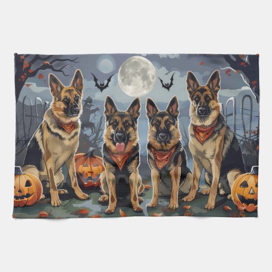 Duitse herder Halloween Spooky Theedoek (Horizontaal)