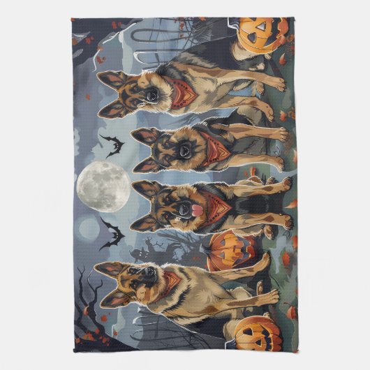 Duitse herder Halloween Spooky Theedoek (Verticaal)