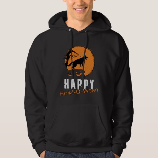 Duitse herder Happy Howl-O-Ween Grappig Hoodie (Voorkant)