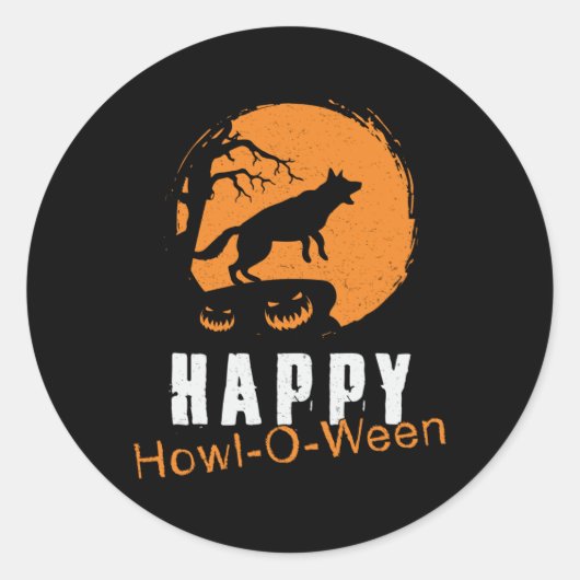 Duitse herder Happy Howl-O-Ween Grappig Ronde Sticker (Voorkant)