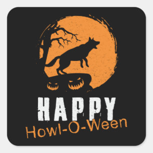 Duitse herder Happy Howl-O-Ween  Grappig Vierkante Sticker