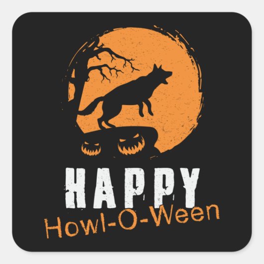 Duitse herder Happy Howl-O-Ween  Grappig Vierkante Sticker (Voorkant)