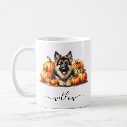Duitse Herder Herfst Mok met gepersonaliseerde naa (Links)