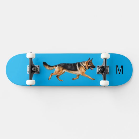 Duitse Herder Hond Afbeelding Monogrammed Blauw Persoonlijk Skateboard (Horizontaal)