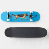 Duitse Herder Hond Afbeelding Monogrammed Blauw Persoonlijk Skateboard (Horizontaal)