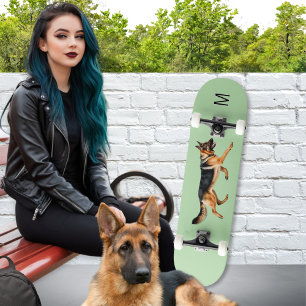 Duitse Herder Hond Afbeelding Monogrammed Groen Persoonlijk Skateboard