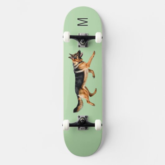 Duitse Herder Hond Afbeelding Monogrammed Groen Persoonlijk Skateboard (Voorkant)