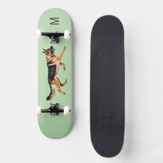 Duitse Herder Hond Afbeelding Monogrammed Groen Persoonlijk Skateboard (Voorkant)