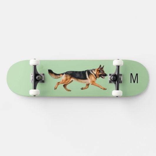 Duitse Herder Hond Afbeelding Monogrammed Groen Persoonlijk Skateboard (Horizontaal)
