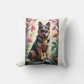 Duitse Herder Hond Bloemen Decoratief Kussen