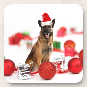 Duitse herder hond een kerstcadeaus Santa Hat Drankjes Onderzetter