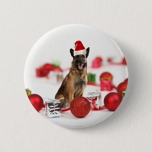 Duitse herder hond een kerstcadeaus Santa Hat Ronde Button 5,7 Cm (Voorkant)
