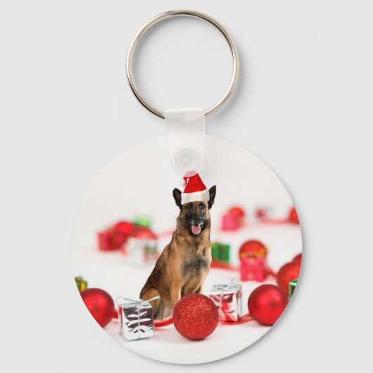 Duitse herder hond een kerstcadeaus Santa Hat Sleutelhanger (Voorkant)