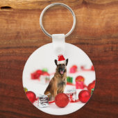 Duitse herder hond een kerstcadeaus Santa Hat Sleutelhanger (Voorkant)