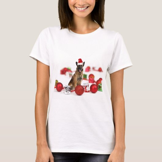 Duitse herder hond een kerstcadeaus Santa Hat T-shirt (Voorkant)