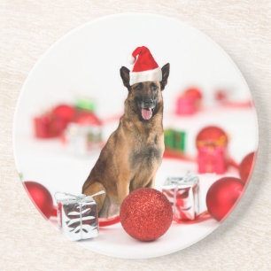 Duitse herder hond een kerstcadeaus Santa Hat Zandsteen Onderzetter