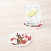 Duitse herder hond een kerstcadeaus Santa Hat Zandsteen Onderzetter (Zijkant)