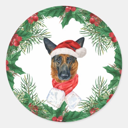 Duitse herder hond eigenaar rode vakantie kerst ronde sticker (Voorkant)