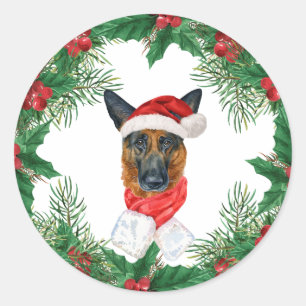 Duitse herder hond eigenaar rode vakantie kerst ronde sticker
