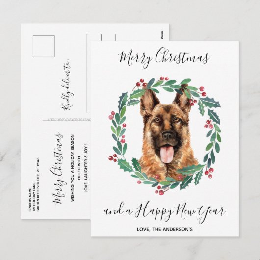 Duitse Herder Hond Elegant Vrolijk Kerstfeest Feestdagenkaart (Voorkant / Achterkant)