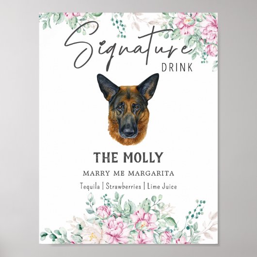 Duitse herder hond handtekening Drink teken Poster (Voorkant)