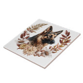 Duitse herder hond herfst krans tegeltje (Zijkant)