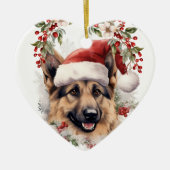 Duitse Herder Hond Holly Krans Kerstmis Keramisch Ornament (Voorkant)