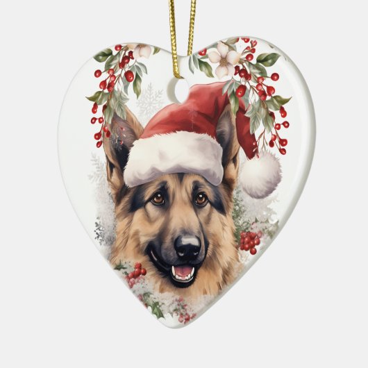 Duitse Herder Hond Holly Krans Kerstmis Keramisch Ornament (Links)