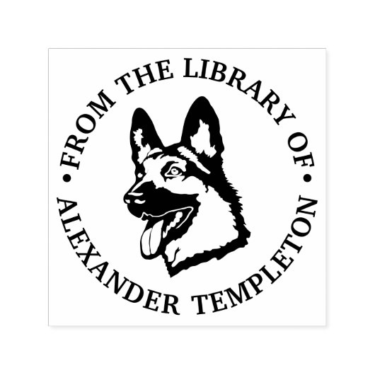 Duitse Herder Hond Hoofd Bibliotheek Boek Naam Zelfinktende Stempel (Design)