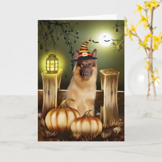 Duitse herder hond in Halloween kostuum Kaart (Gele Bloem)