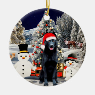 Duitse Herder Hond In Sneeuw Santa Hoed Lichten Keramisch Ornament