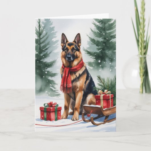 Duitse Herder Hond Kerstgroet Kaart (Voorkant)