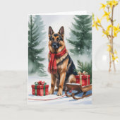 Duitse Herder Hond Kerstgroet Kaart (Gele Bloem)
