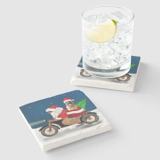 Duitse herder hond Kerstman Stenen Onderzetter (Zijkant)